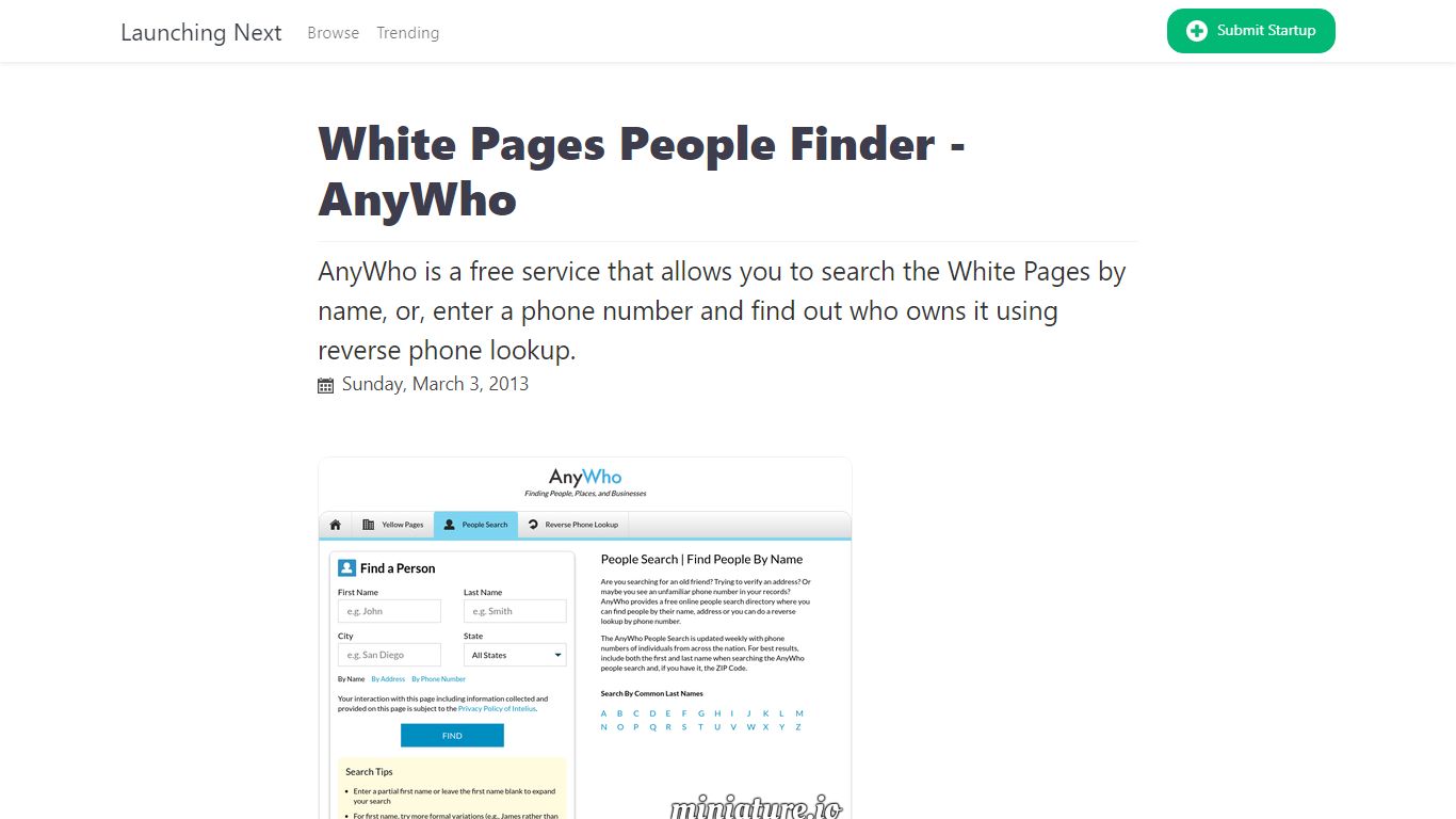 White Pages People Finder - AnyWho - Launching Next